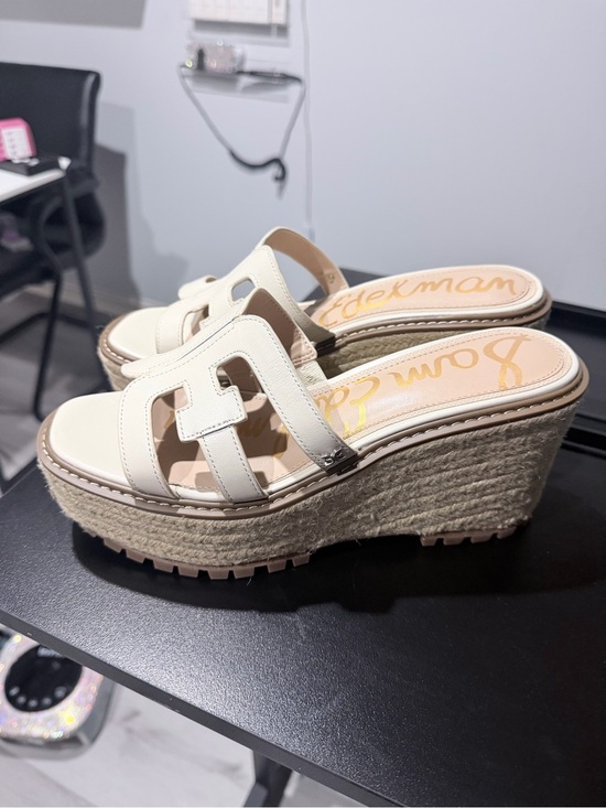 Sam Edelman Shoes - Sam Edelman Cream Espadrille Wedge Slide Sandals